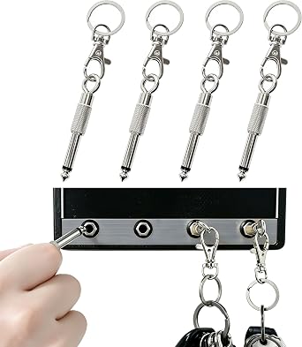 Cooplay 4pcs Guitar Plug Keychains KeyRings for Wall Mountable Amp Cable Key Holder Kit,Music Enthusiasts Audiophiles