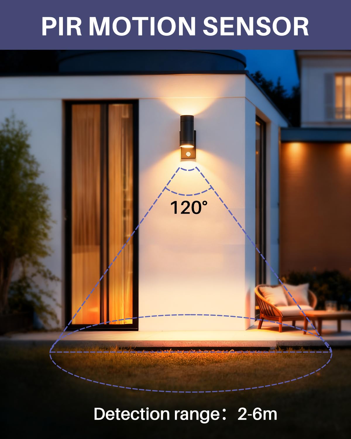 EBION 2 Pieza Aplique Pared Exterior con Sensor de Movimiento,Antracita | IP65 Lámpara de Pared Exterior Arriba/Abajo,Apliques Exterior de Aluminio para Jardín Entrada,GU10,Bombillas No Incluidas