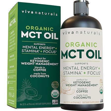 Organic MCT Oil for Morning Coffee - Best MCT Oil Keto Supplement for Sustained Energy, Paleo Diet Certified, 32 fl oz