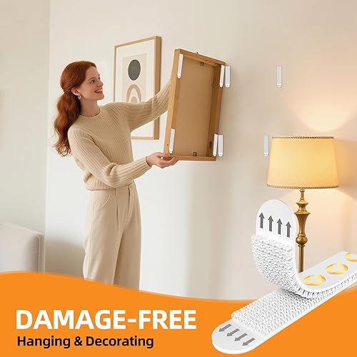Miniatura 7 de Tiras grandes para colgar cuadros resistentes (XL16 libras) 16 pares32 tiras sin daños, ganchos adhesivos de pared sin clavos, tiras adhesivas