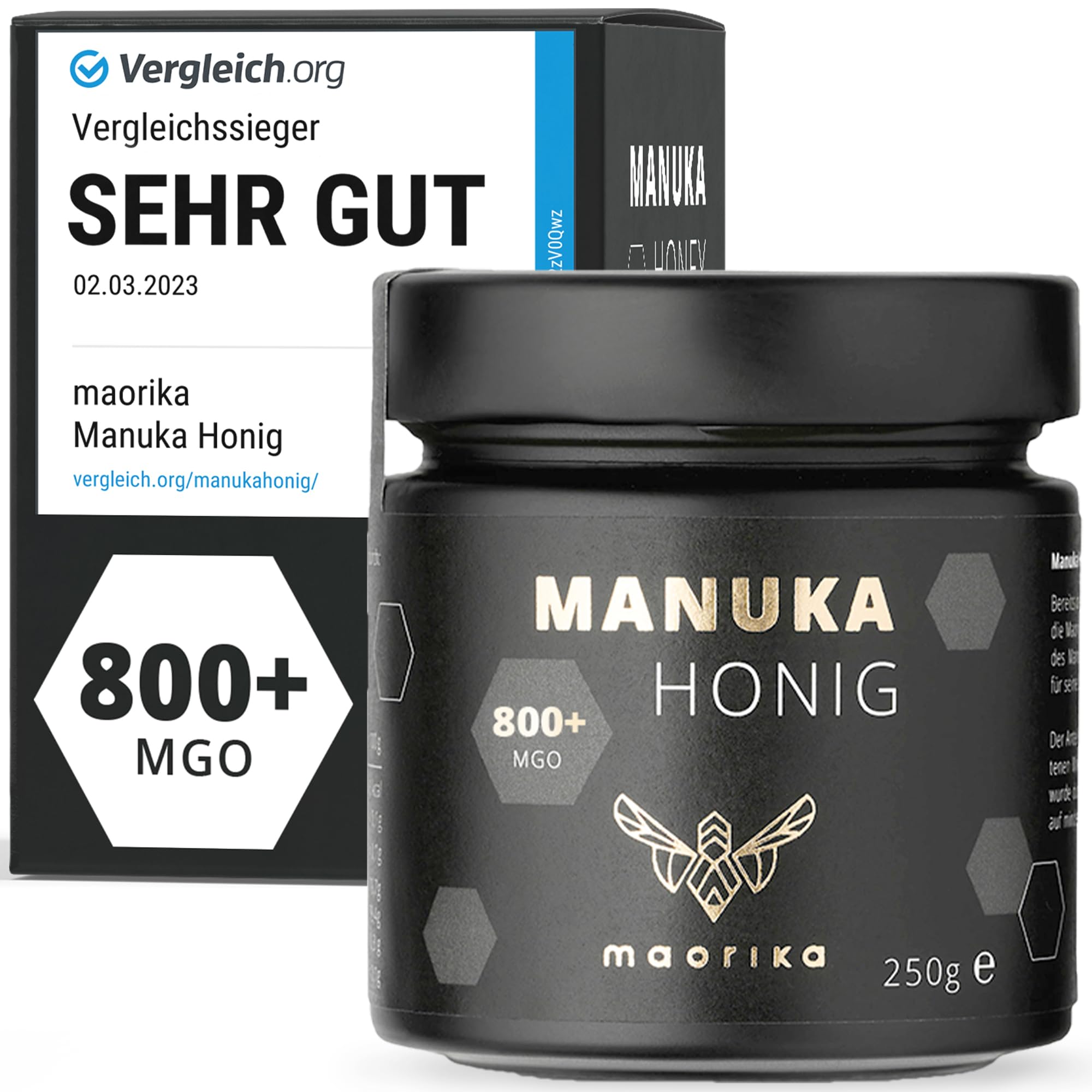 maorika - Manuka Honig 800 MGO + 250g im Glas (lichtundurchlässig, kein Plastik) - laborgeprüft, zertifiziert aus Neuseeland