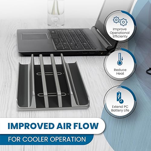 Miniatura 3 de Elestoria Soporte vertical para laptop con 5 ranuras, soporte vertical de aluminio para computadora de escritorio, compatible con MacBook Pro/Air