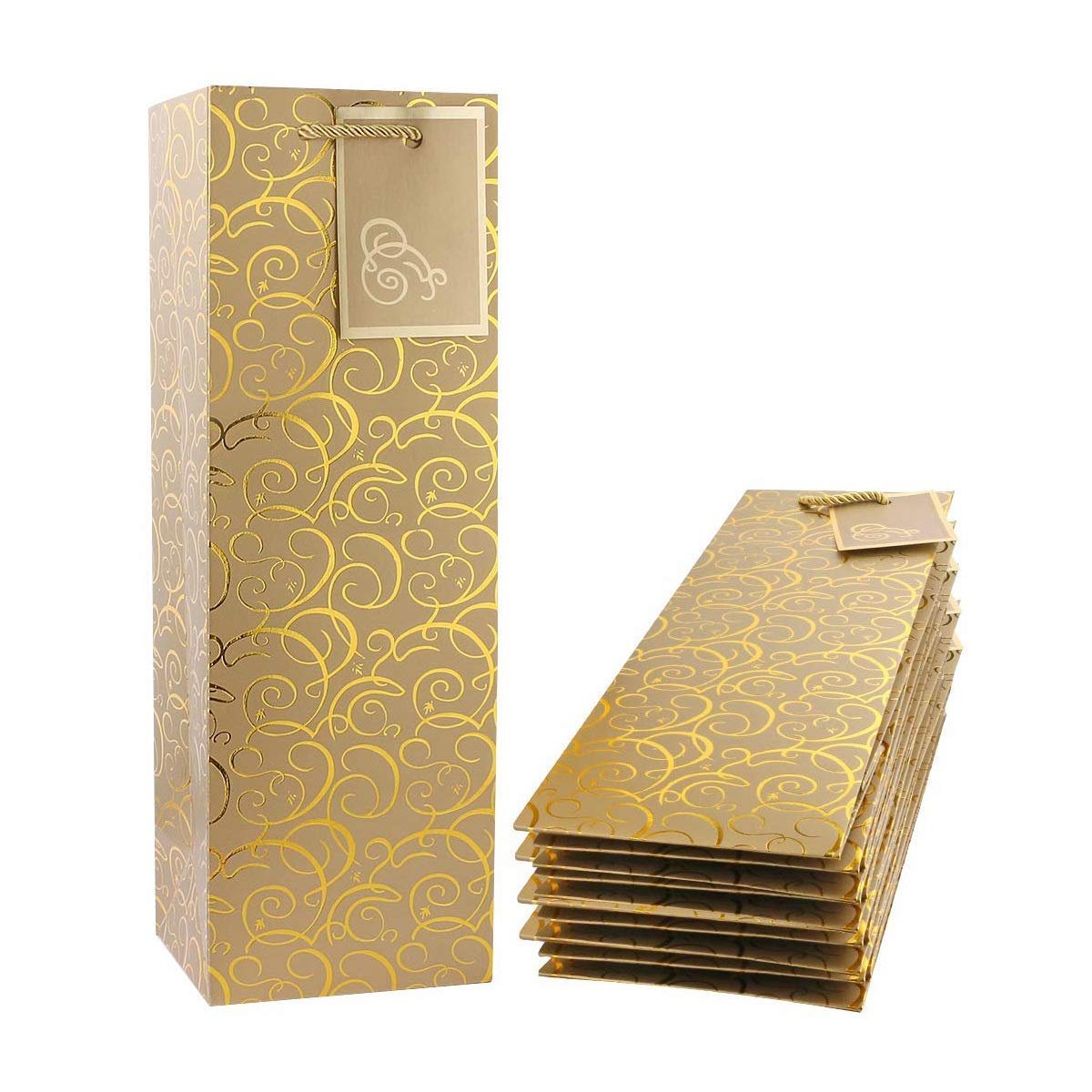 CTRLZS Wine Bags, Paper Wine Bag 10 Pcs Gift Wine Bags with Handles, Single Bottle Paper Wine Bag Bulk for Christmas, Party, Shopping, Retail Merchandise