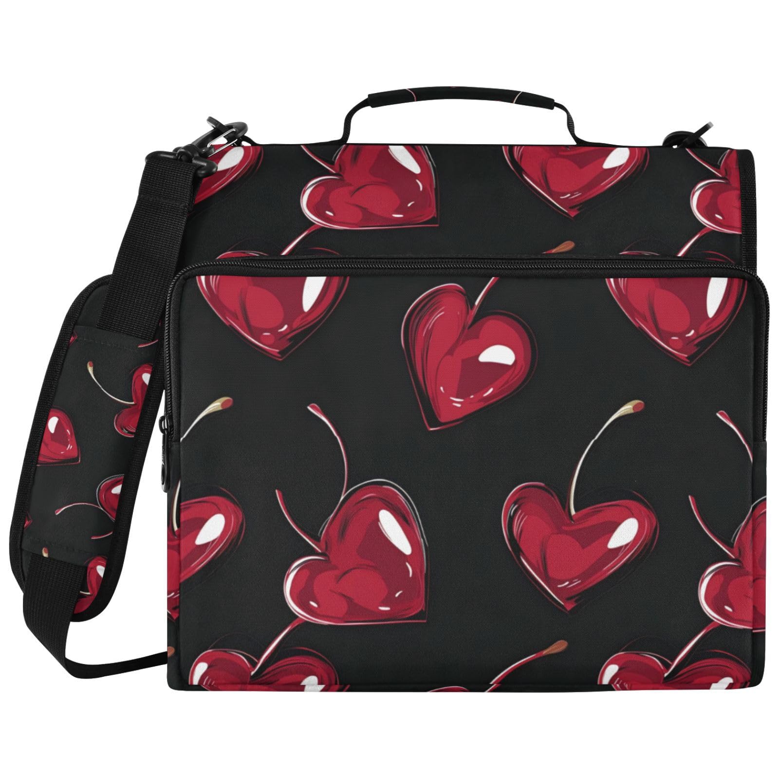 Bolsa de carpeta de 3 anillos con cremallera y diseño de cerezas y corazón