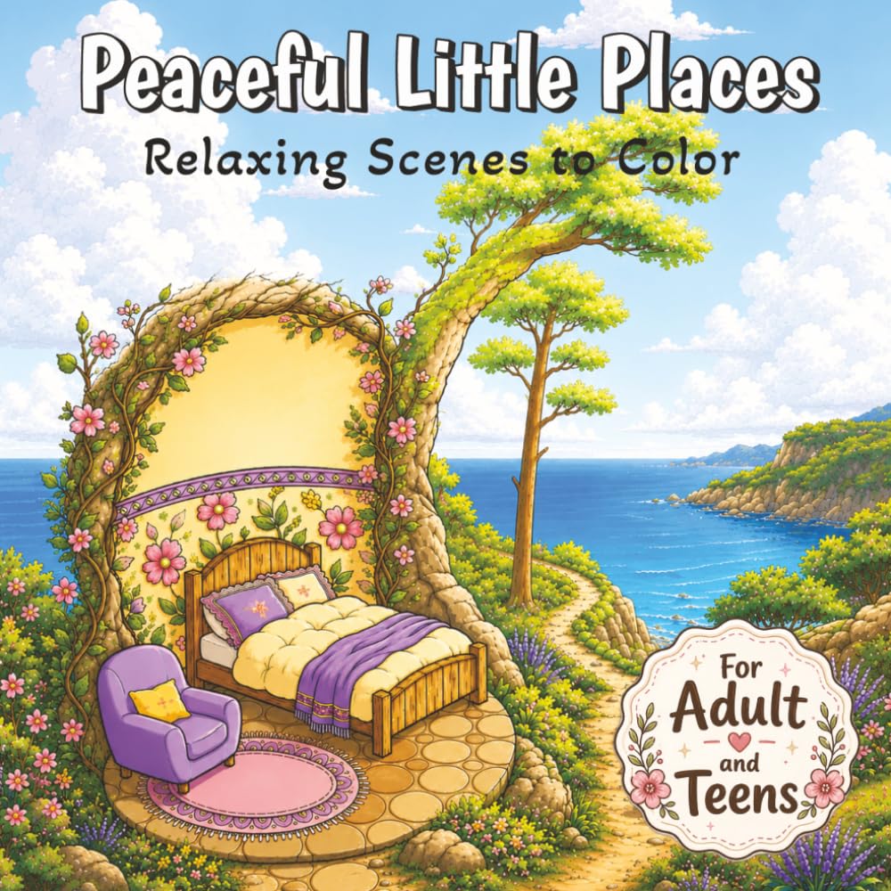 Peaceful Little Places: A Relaxing Coloring Book with Cute Spaces and Comforting Scenes for Adults & Teens