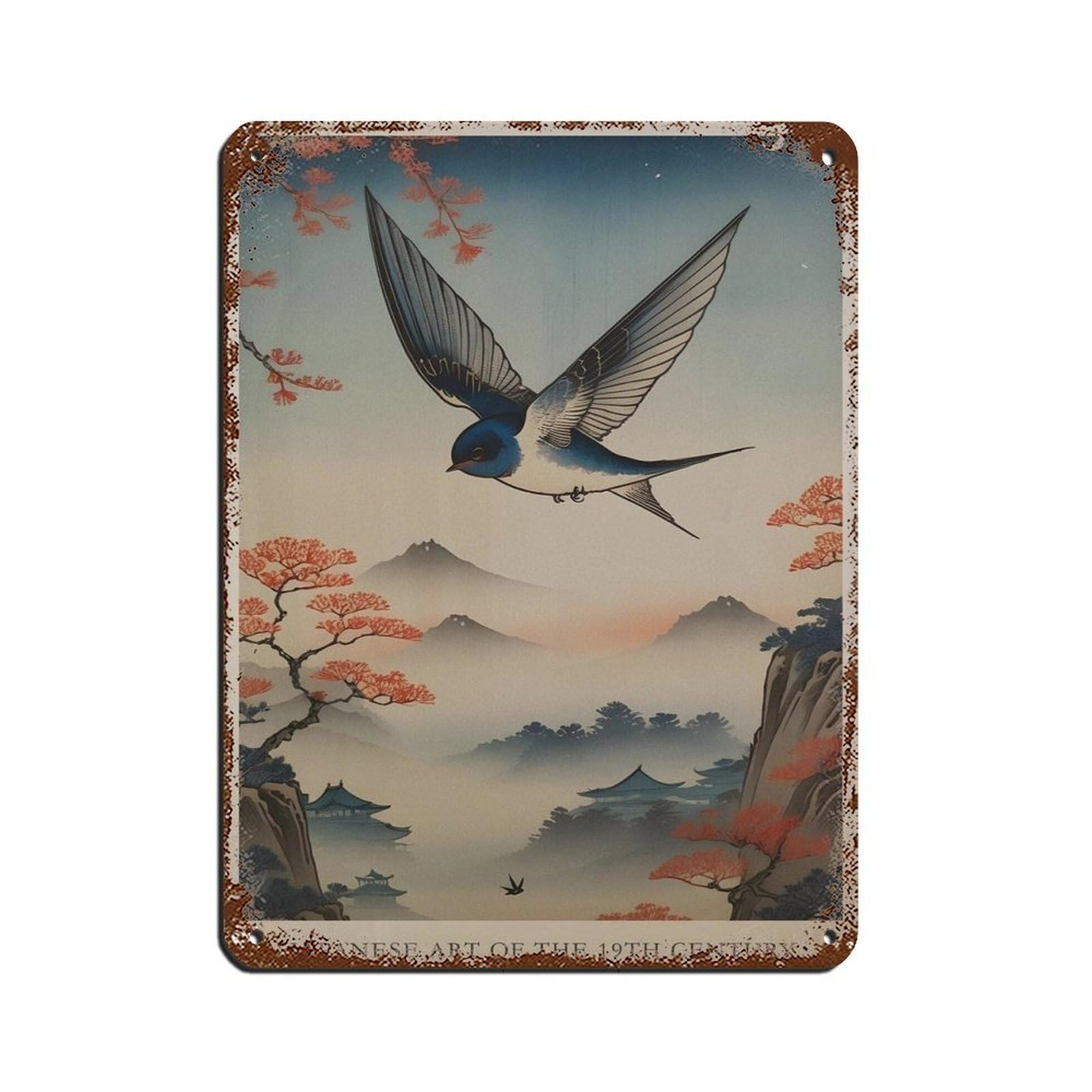 Japanese Swallow, Japanese Poster (2) Tin Sign Vintage Metal Pub Club Cafe Bar Home Wall Art Decoration Poster Retro 12x16inch(30x40cm)