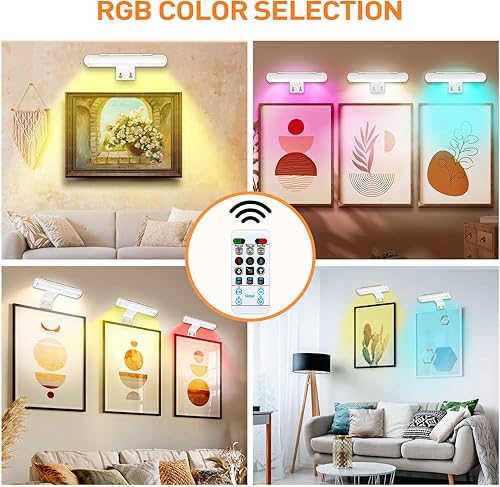 Miniatura 6 de BETMONE Paquete de 2 luces de imagen, luz de imagen a pilas para pared, luz de arte con control remoto con temporizador y regulable para pinturas de