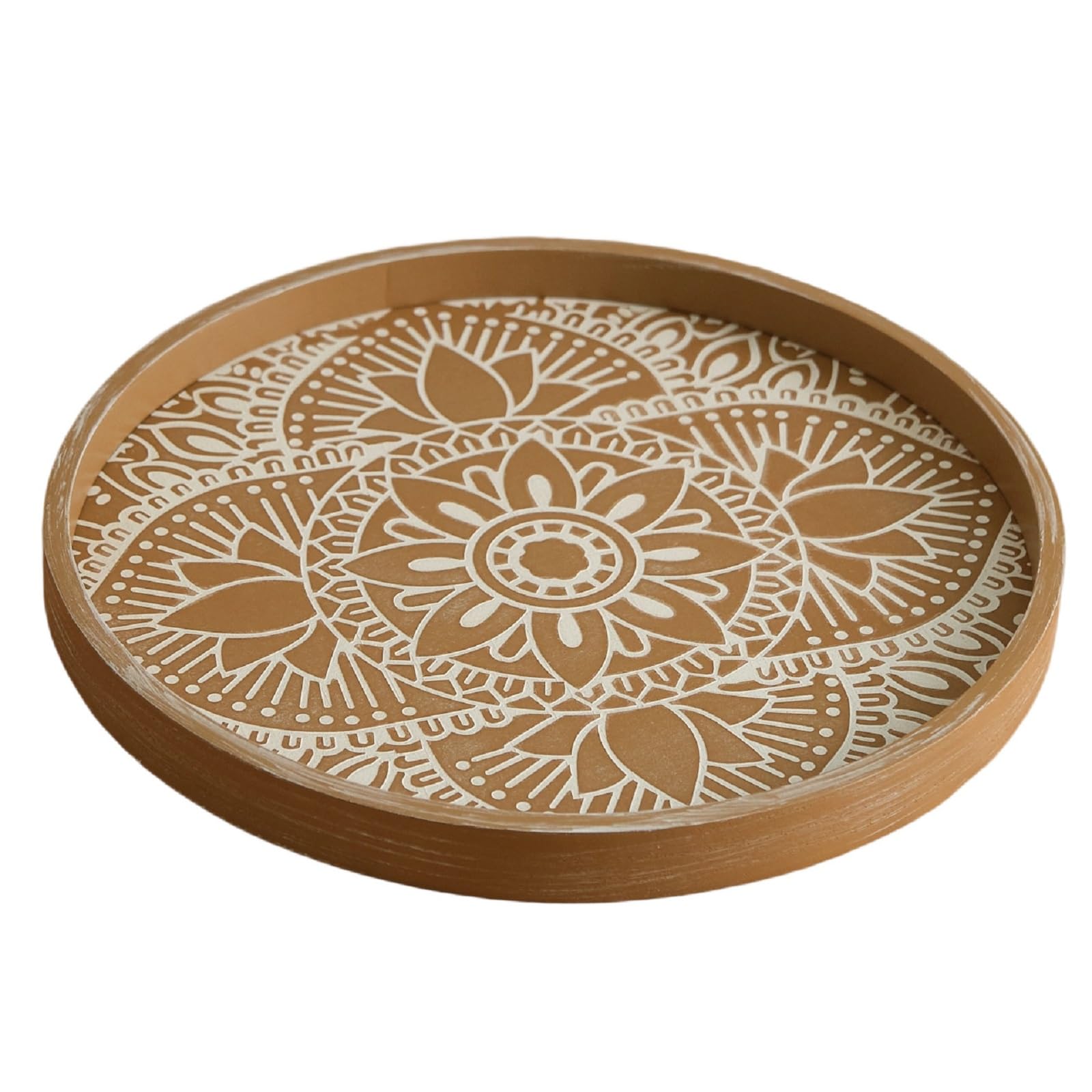 Bandeja redonda de madera, bandeja de mesa de café rústica, bandeja de servir de granja para velas y decoración, bandeja de madera decorativa para el hogar y la cocina, 16 pulgadas