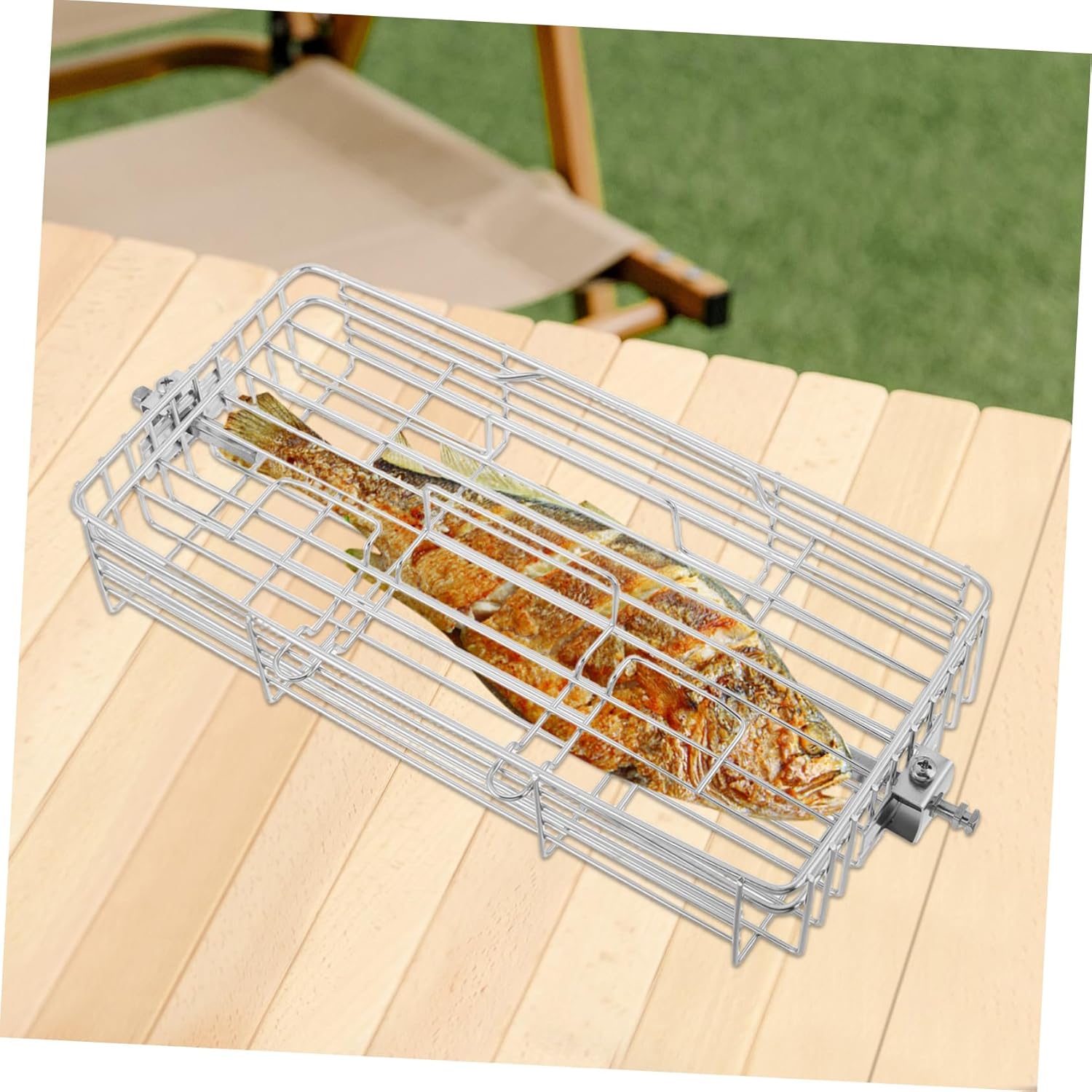 Grill Accessories for Outdoor Chicken Wing Grill Rack Stainless Steel Rotisserie Cage Fish Basket