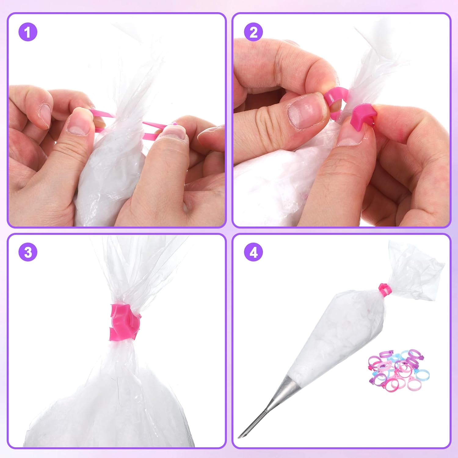 120 Pcs Piping Bag Clips Pastry Bag Ties Silicone Reusable Icing Bags Ties Decoration Bags Cake and Pastry Supplies Clips for Cookies Cupcakes Pastrys Baking Supplies Seal (4 Colors)