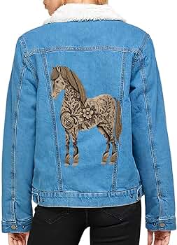 【SCENERITY】Sherpa denim jacket Serenity Trends Floral Horse Women's Sherpa Denim Jacket