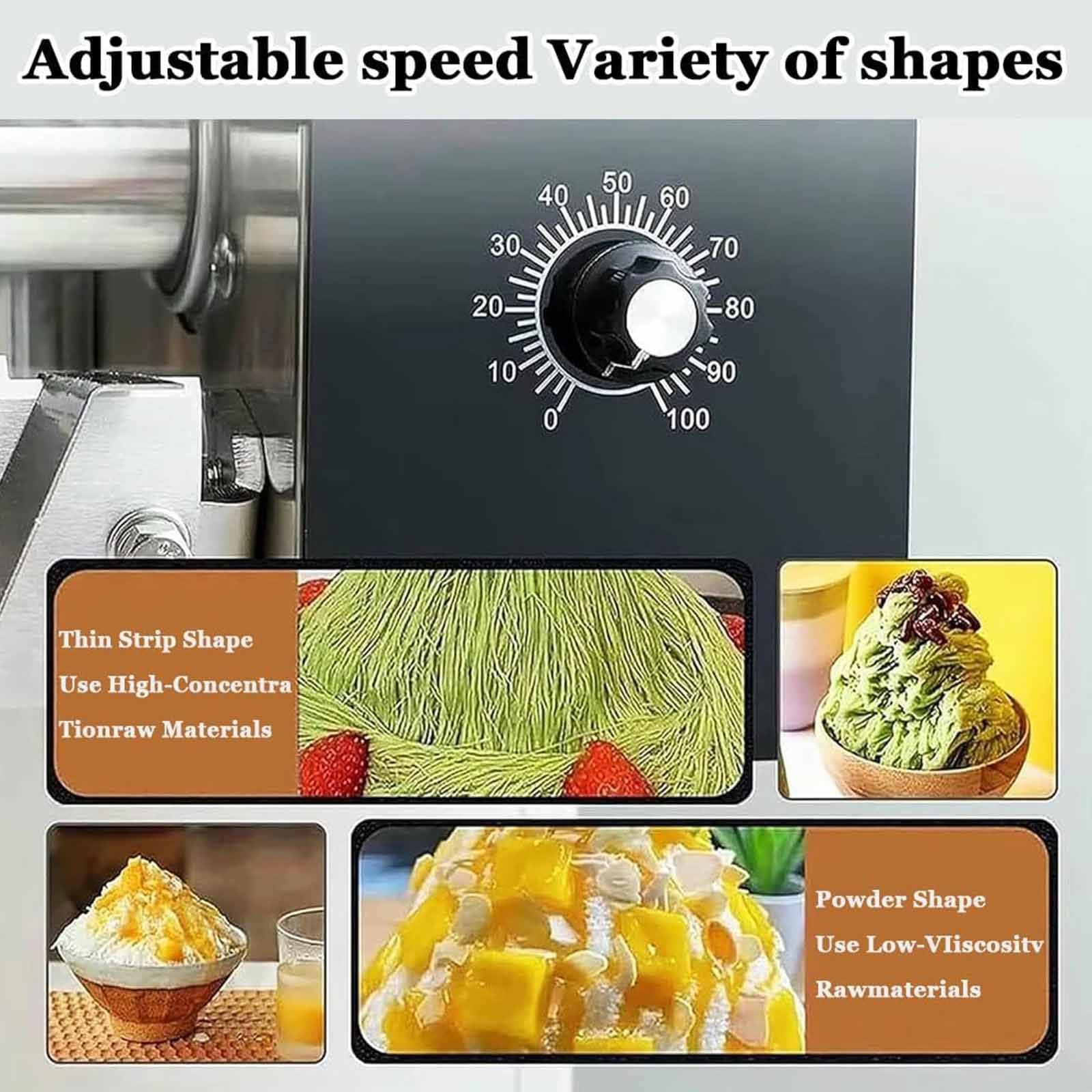 Máquina de Hielo Comercial de la Esposa de Nieve, afeitadora eléctrica 1200W para Batidos y Batidos, ajustes Ajustables, construcción de Acero Inoxidable con 4 Cubos