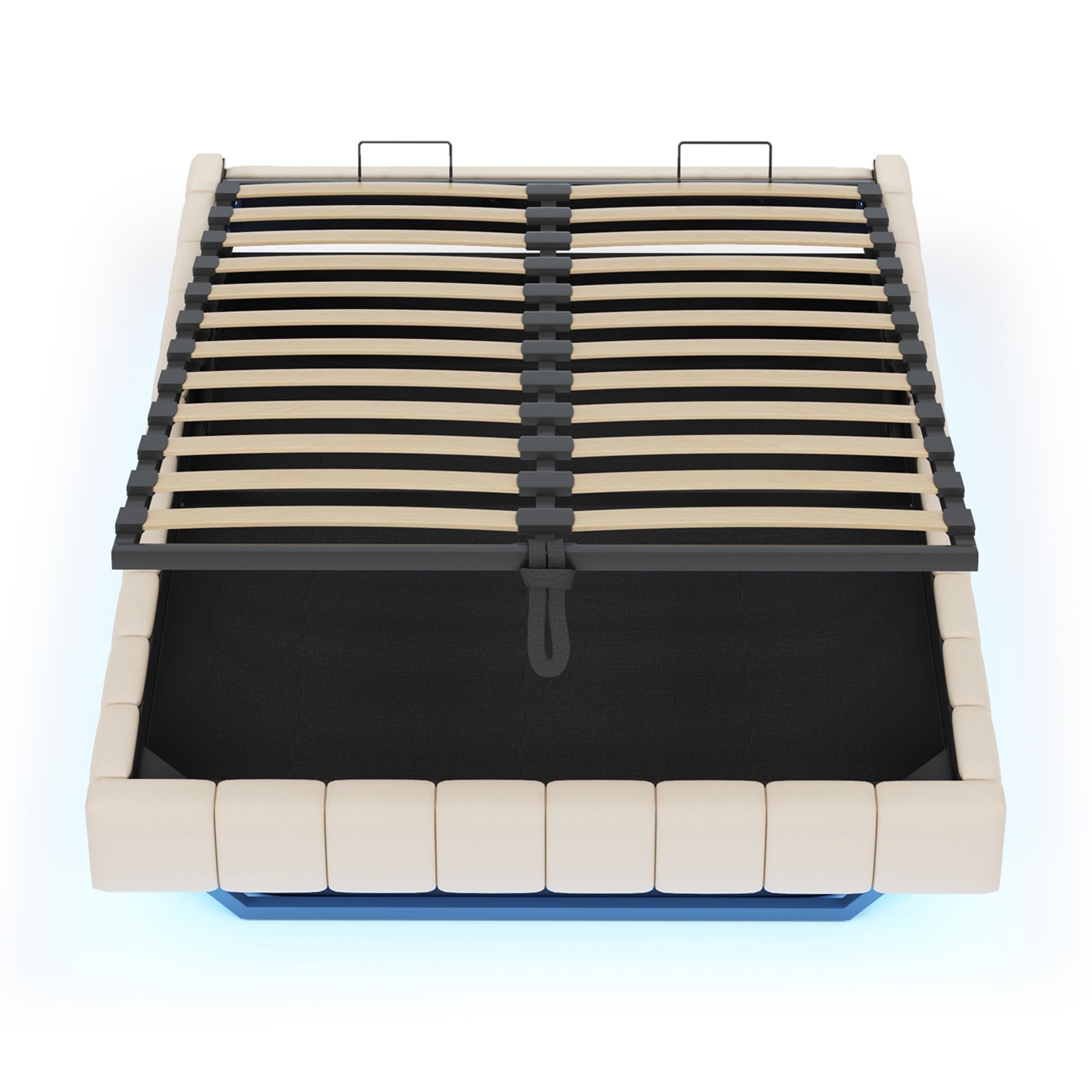 Letto matrimoniale imbottito, 160 x 200 cm, letto a molle con cassetta, con illuminazione a LED, telaio del letto con spazio di archiviazione, telaio del letto senza testiera, senza materasso