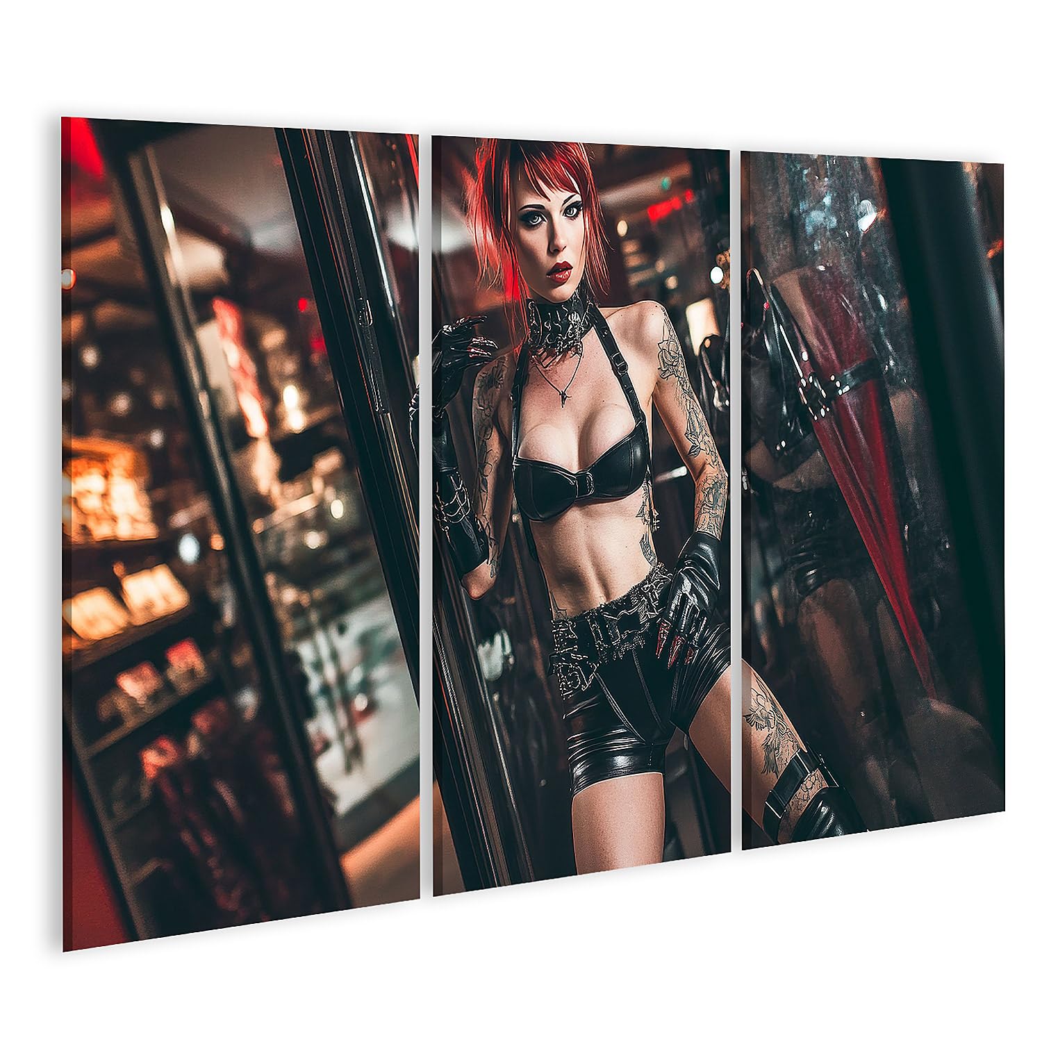 islandburner Quadro su tela donna con capelli rossi e tatuaggi in ambiente cupo per camera da letto alternativa tatuaggi studio immagini murali poster