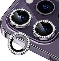 Vista 30 de Xfilm Protector de lente de cámara para iPhone 15 Pro/iPhone 15 Pro Max, anillo de diamante de metal individual brillante, dureza 9H, protector a