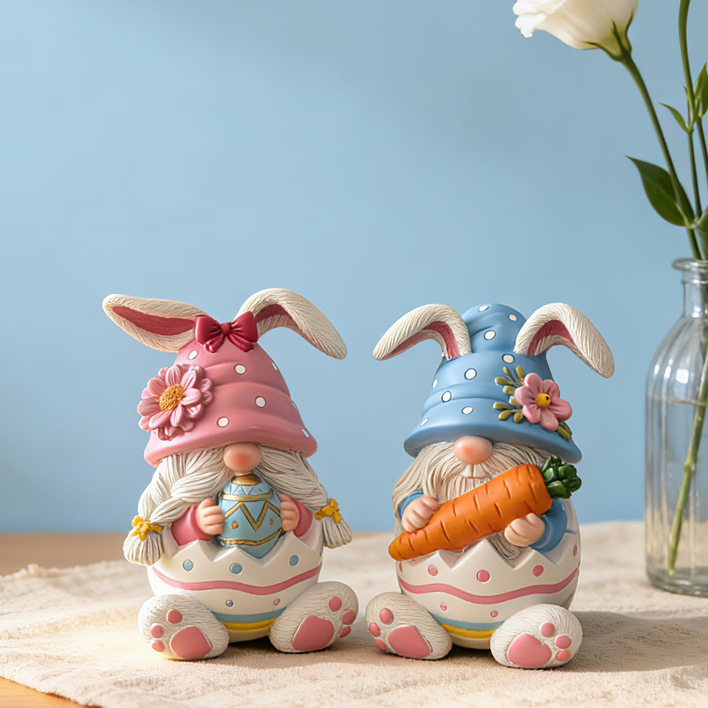 Easter Gnomes Decorations Bunny Gnomes Easter Rabbits Gnome Figurine Decoration Resin Handmade Spring Gnome Table Ornaments Elf Gifts for Home