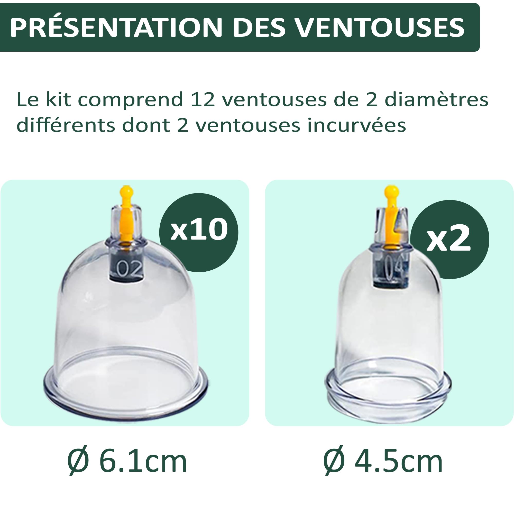 Uplife Kit de 12 Ventouses Thérapeutiques -Instructions en Français- Ventouses Chinoises et Kiné pour Massage Anti Cellulite et Cupping - Ventouses Dos et Kinesithérapie - Kit Hijama Professionnel