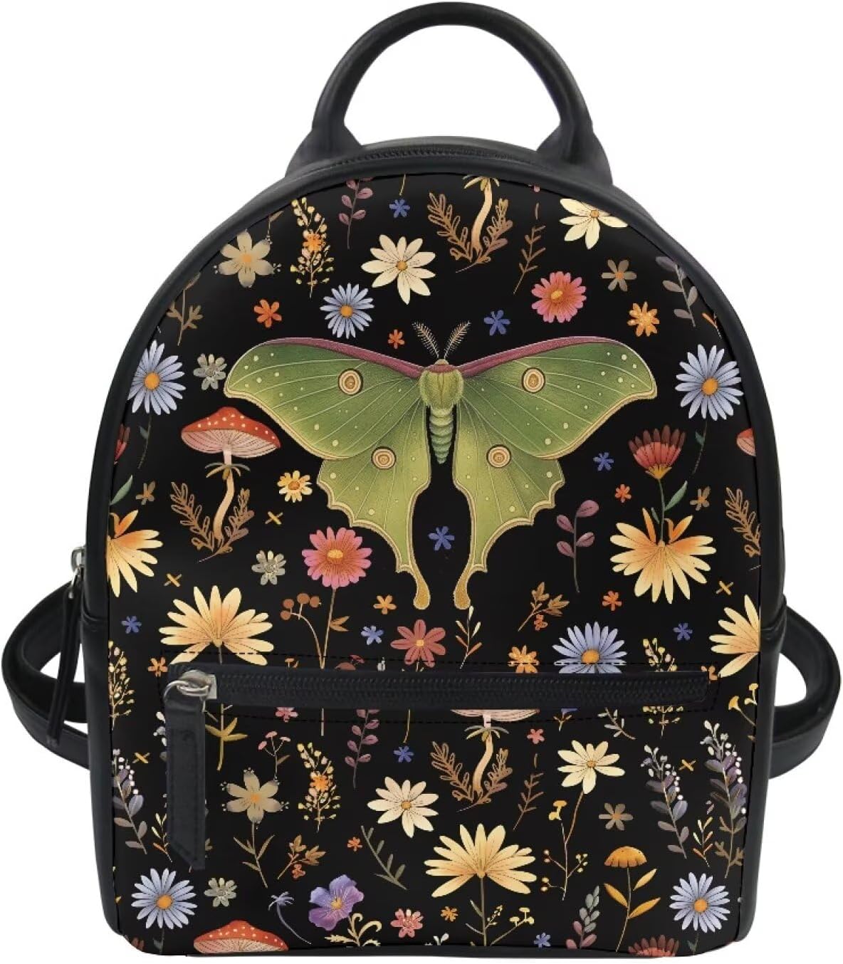 Moth Backpack for Women PU Leather Shoulder Bag Fashion Mini Backpack Purse College Daypack Shopping Hiking Rucksack Casual Tote Handbags for Shopping Dating Travel Gifts