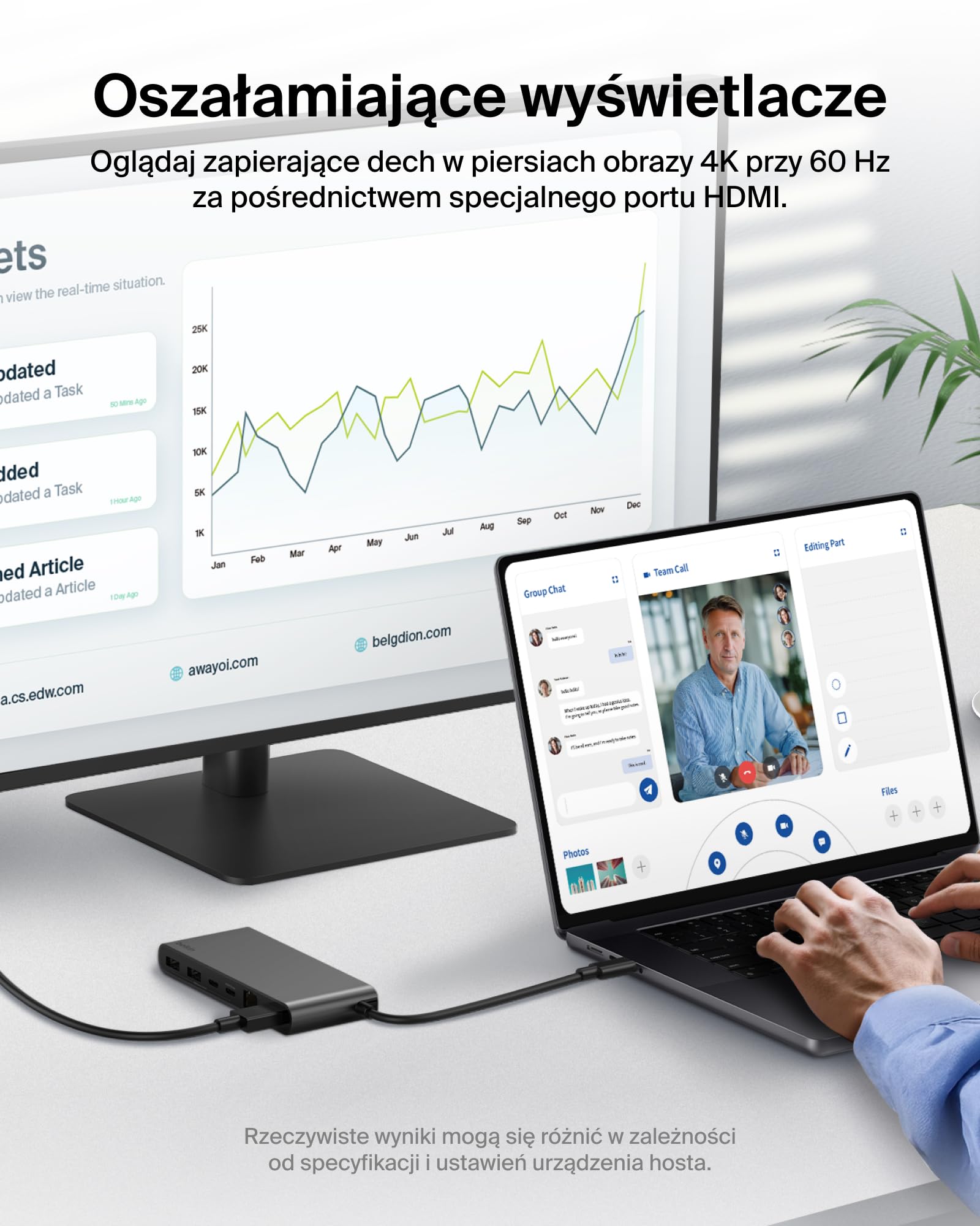 Belkin Connect 8-portowy USB C Hub, Obsługa Wyświetlaczy do 4K przy 60 Hz – Działa z Urządzeniami Mac, Windows i Chromebook – 100 W PD, Transmisja Danych 10 Gb/s, Ethernet 2,5 Gb/s – Szary
