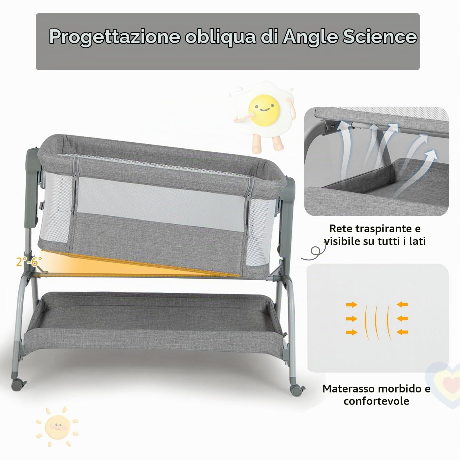 LIFEZEAL Lettino per bambini con zanzariera, materasso e ruote, lettino da viaggio 6 regolazioni in altezza, culla portatile per bambini 0-6 mesi, culla con cestello portaoggetti (Gray)
