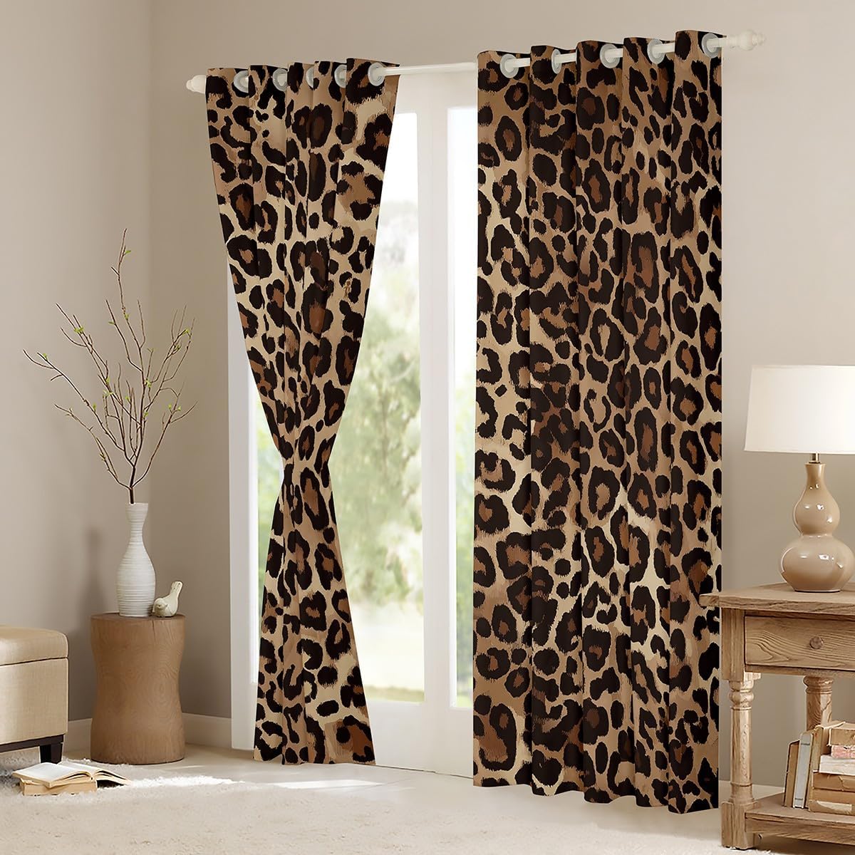 Erosebridal Leopard Print Blackout Curtains Cheetah Darkening Curtains for Room Decor Safari Wildlife Animal Window Treatments Geometric Farmhouse Retro Window Drapes Brown 52"x63",2 Panels