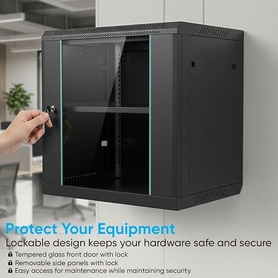 TABU 12U Wall Mount Server Cabinet, Network Rack Enclosure, Black