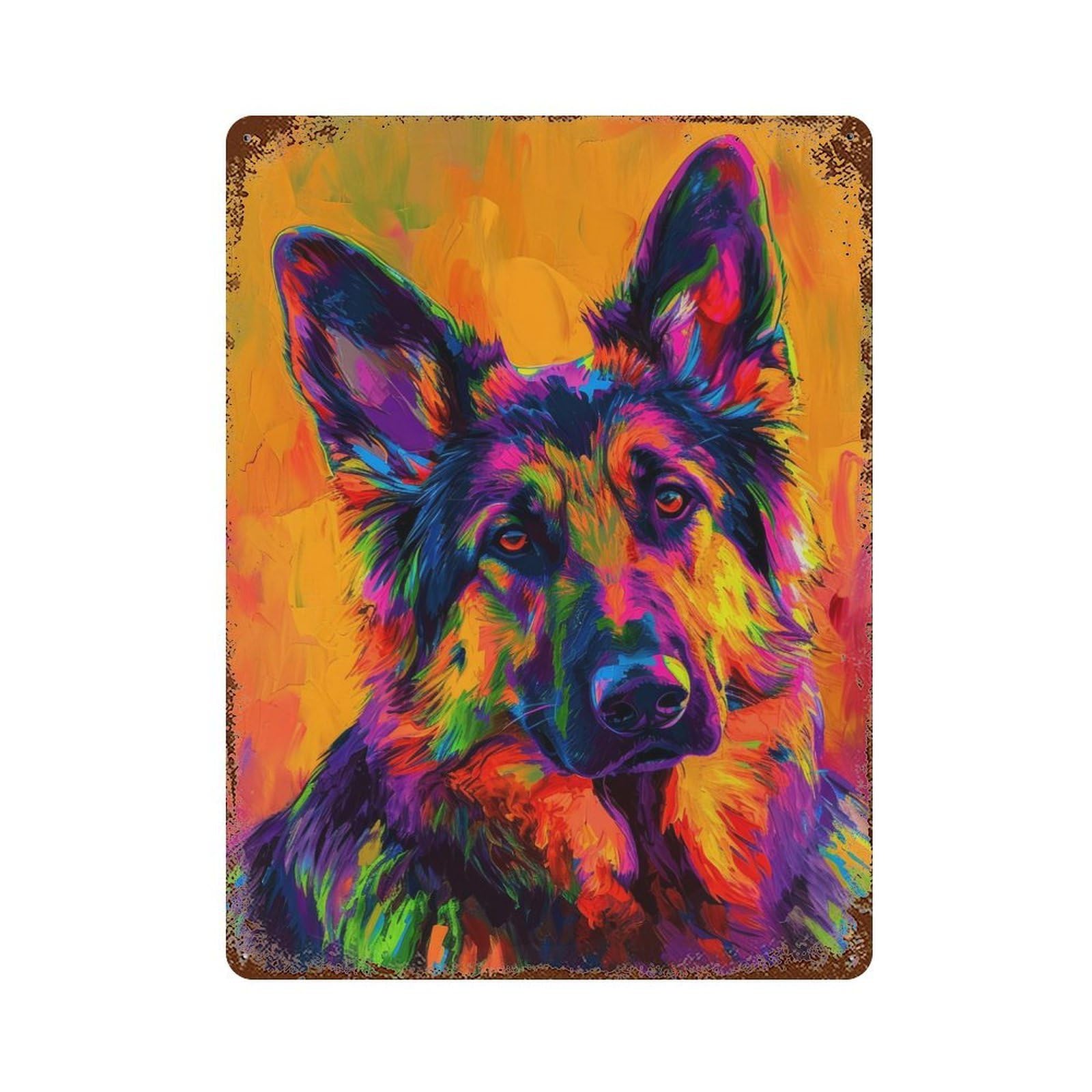 Vintage Rust Metal Sign with Colorful German Shepherd Portrait Design 15.7"x11.8", for Garage, Bar And Workshop Decor, Retro Wall Decor