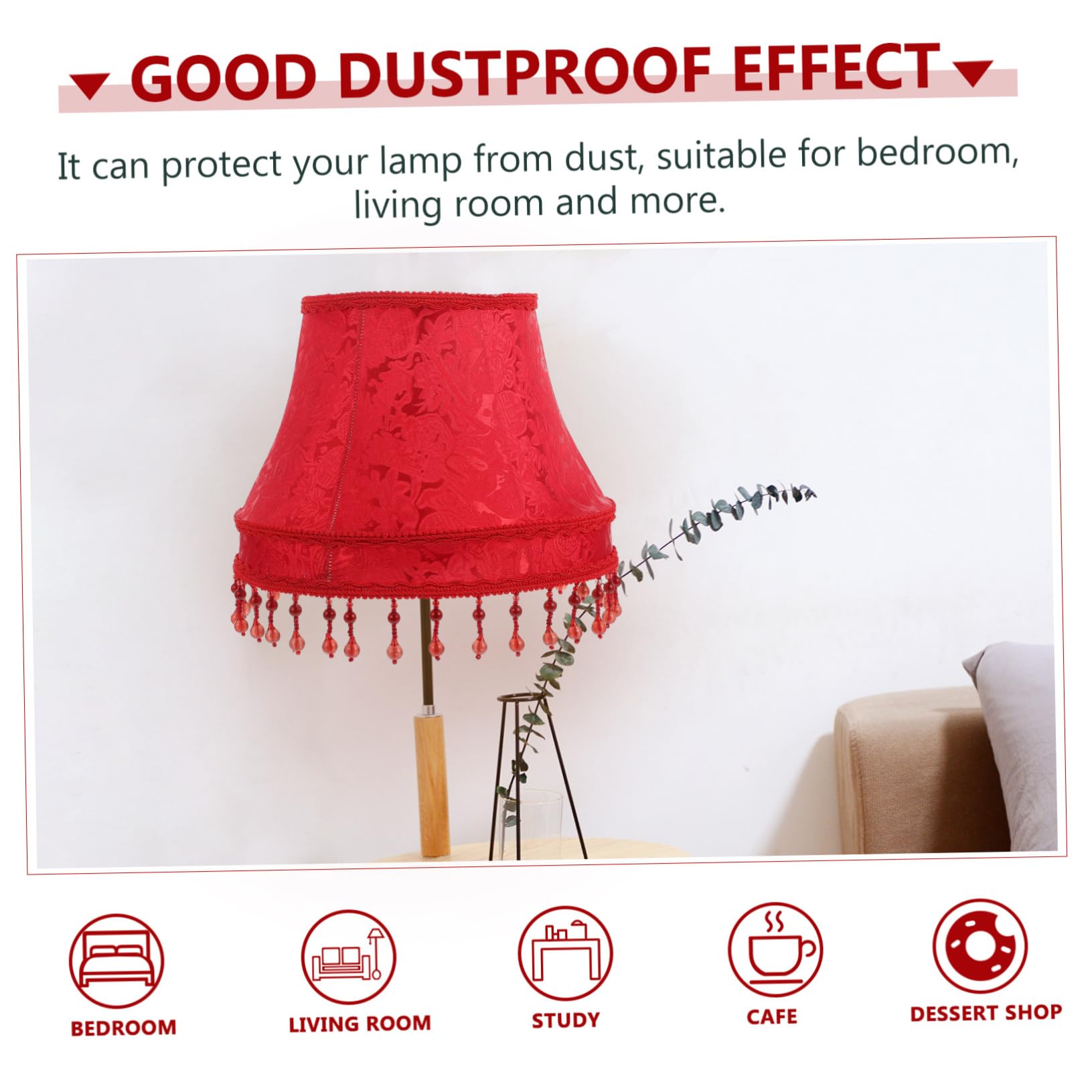 Abat-jour Rétro Européen en Tissu Rouge pour Lampe de Table