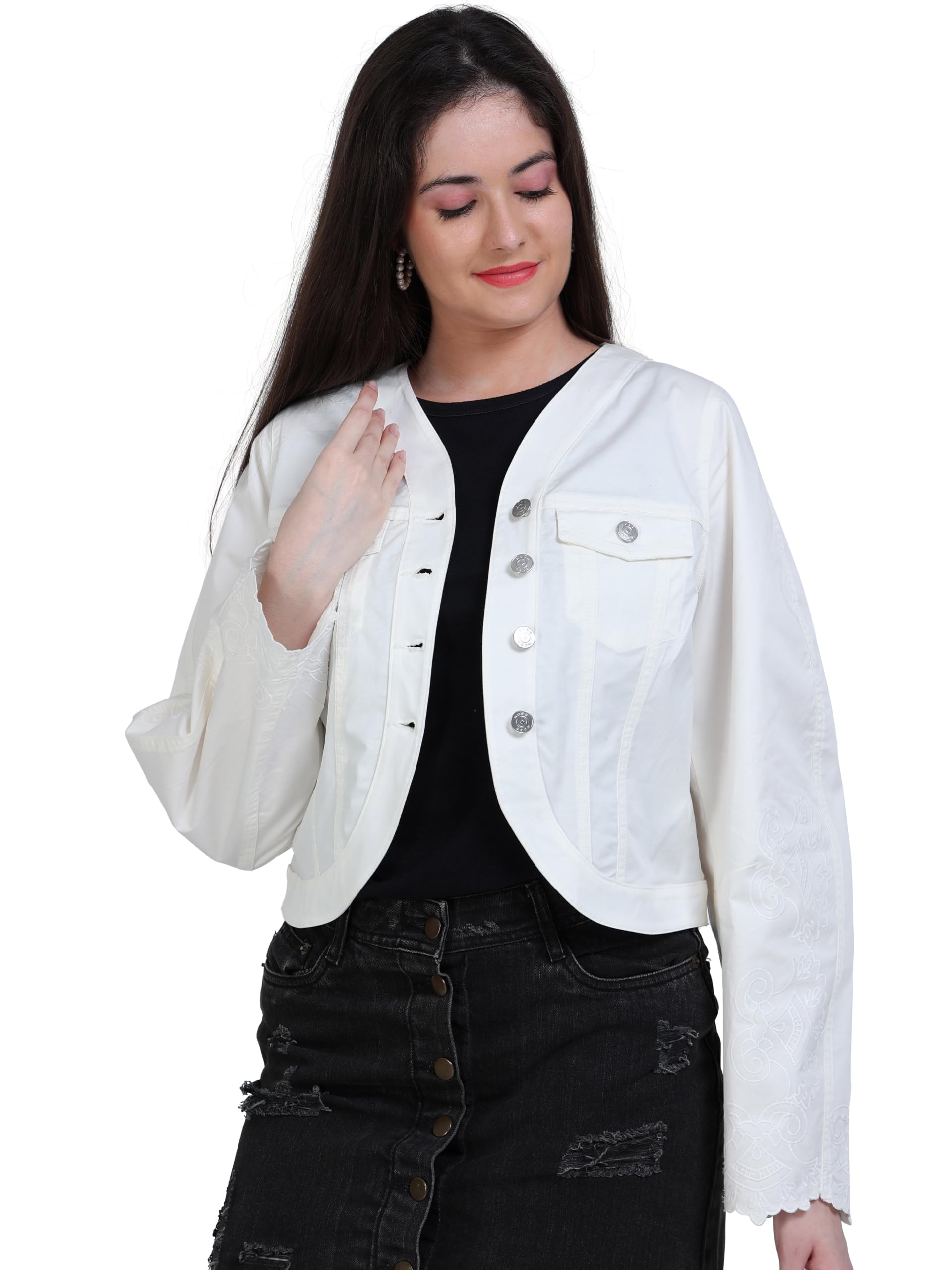 glam & chique Women's Embroidered Sleeve Utility Jacket-S-2XL-picture-43