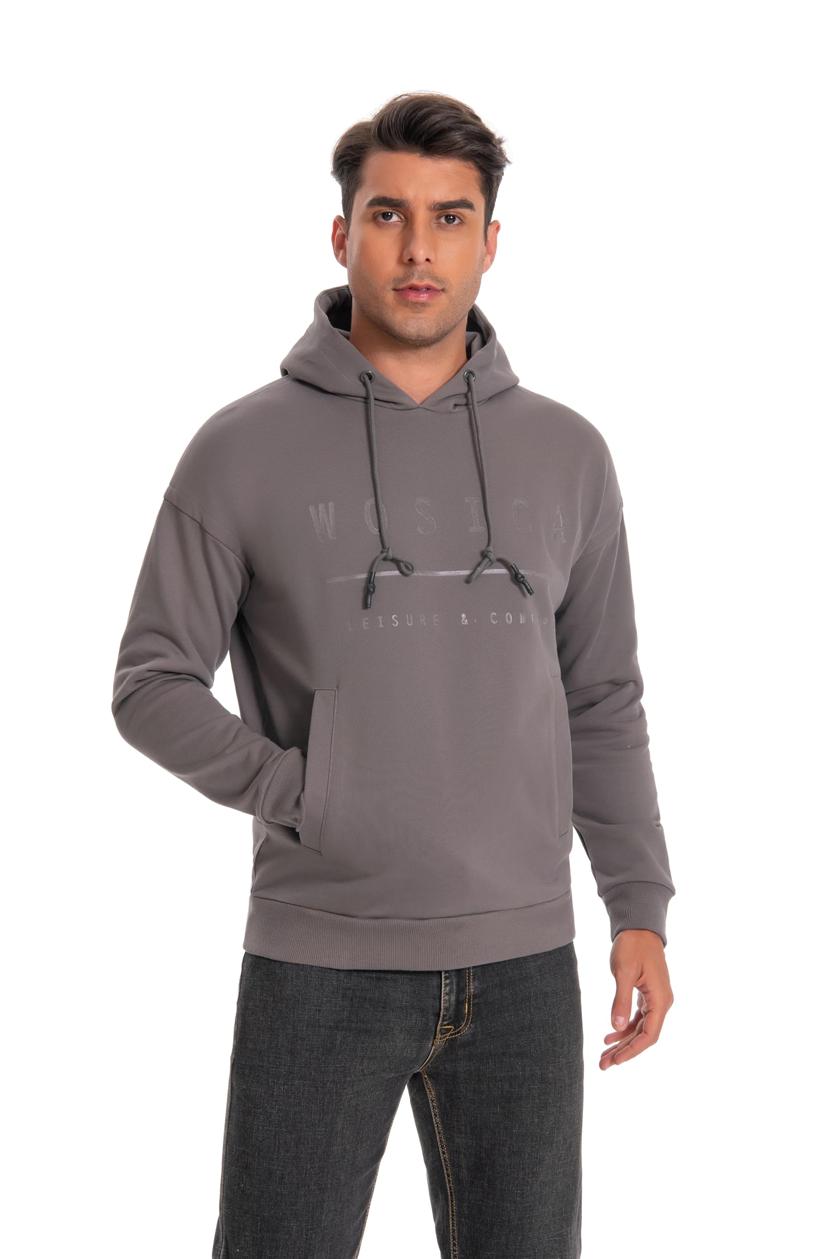 WOSICA Men‘s 100% Cotton Hoodie (Charcoal L)