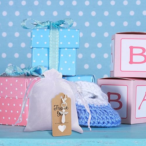 Miniatura 3 de Hicarer Juego de 120 llaveros con diseño de ángel, recuerdos de celebración de la vida, etiquetas de agradecimiento, regalos de bautismo para baby