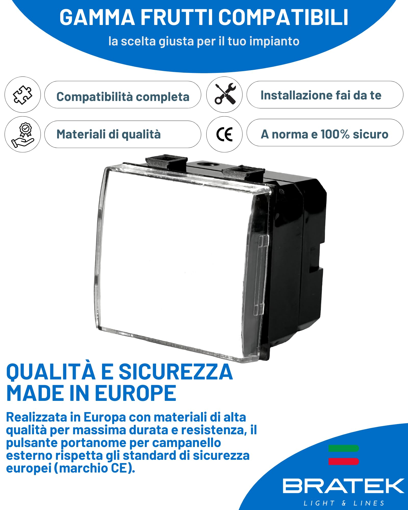 Bratek Pulsante Portanome per Campanello Porta Ingresso Casa Compatibile Bticino Matix - Pulsante Campanello Esterno Casa da Incasso con Targa Porta Nome x Supporti Matix - Sostituisce AM5008, Bianco