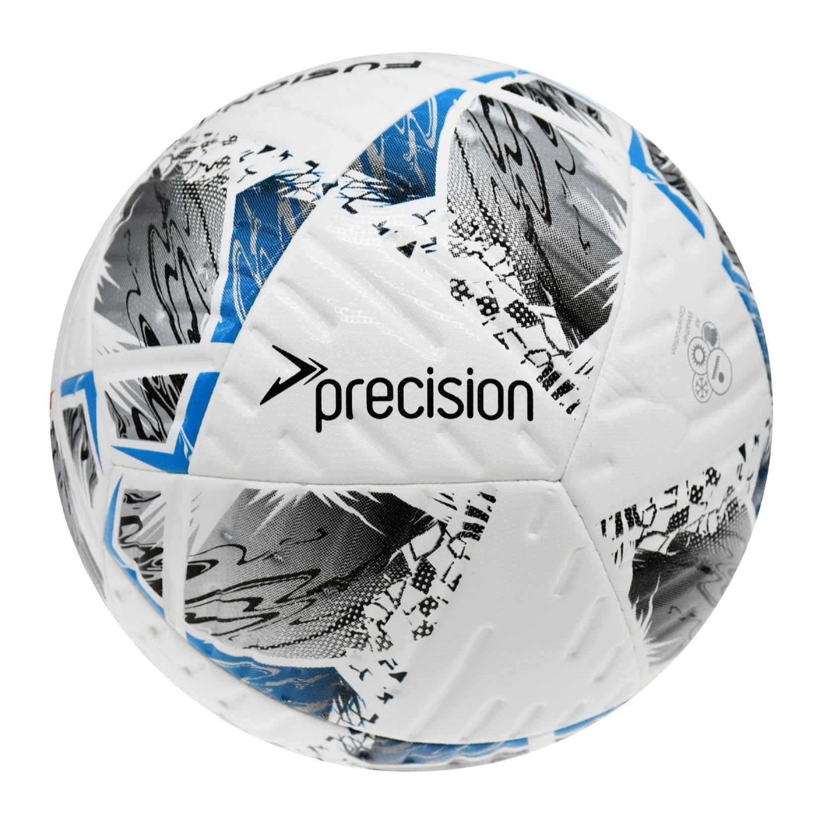 Precision Fusion Plus FIFA Basic Training Football, 12 Panel Textured TPU Match Ball, PU Sealed Seams, Grass 3G Astro, White/Silver/Cyan/Black, 5