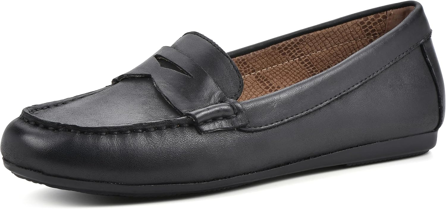 WHITE MOUNTAIN Women's Deutzia Penny-Moc Loafer, Black/Leather, 11 M