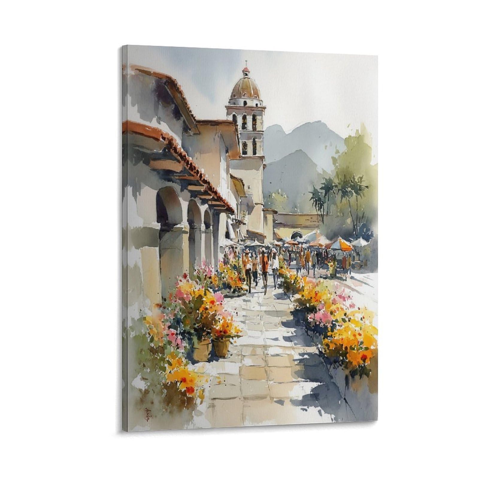 LCYNNH Puerto Rico Market 24x36inch(60x90cm) Vintage Travel Poster Watercolor Canvas Art