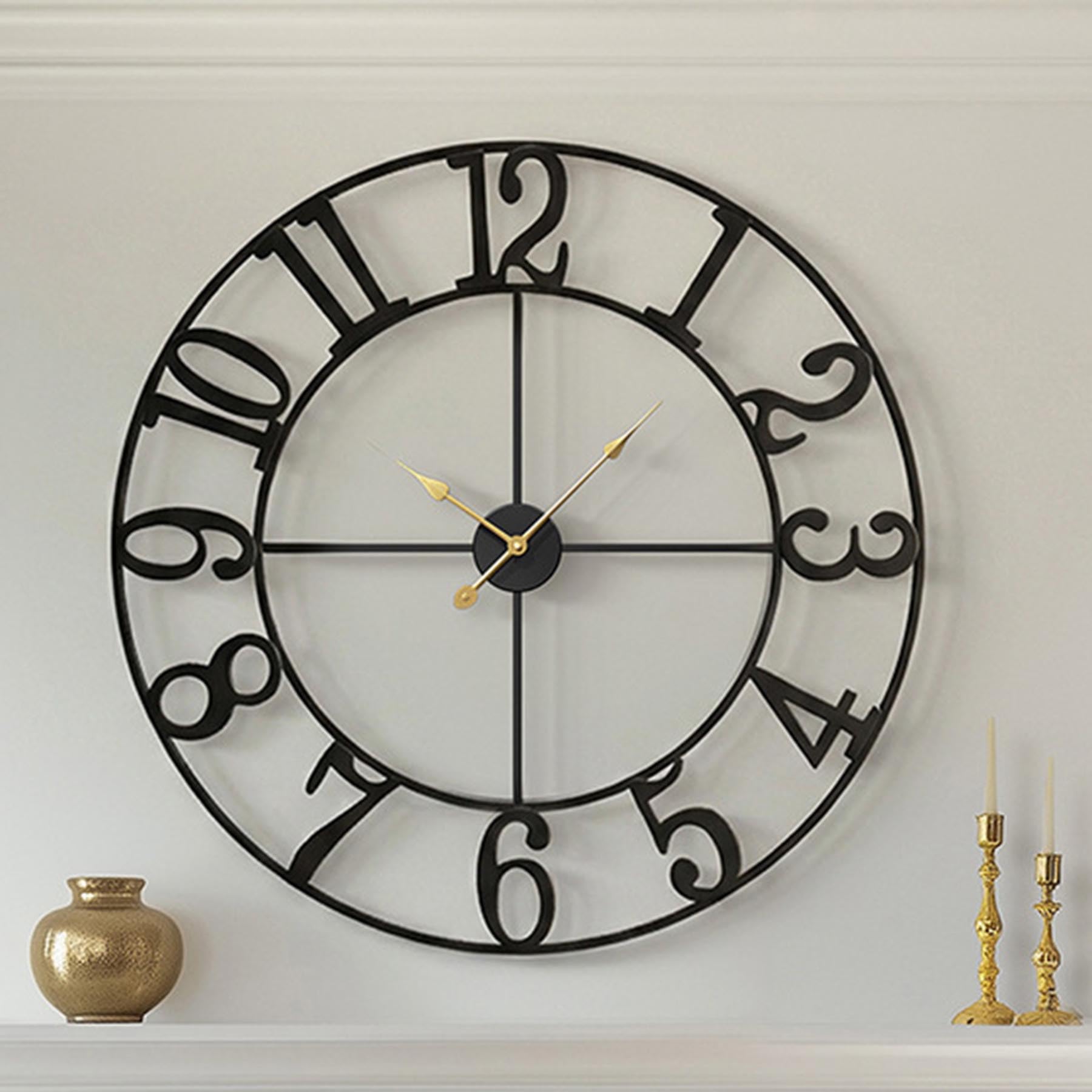 Rozhuhro Wall Clock Modern Silent Non Ticking, Vintage Metal Frame Decorative Wall Clocks, Roman Numeral Design Battery Operated, for Living Room, Bedroom, Office, Home Decor,Black,60CM
