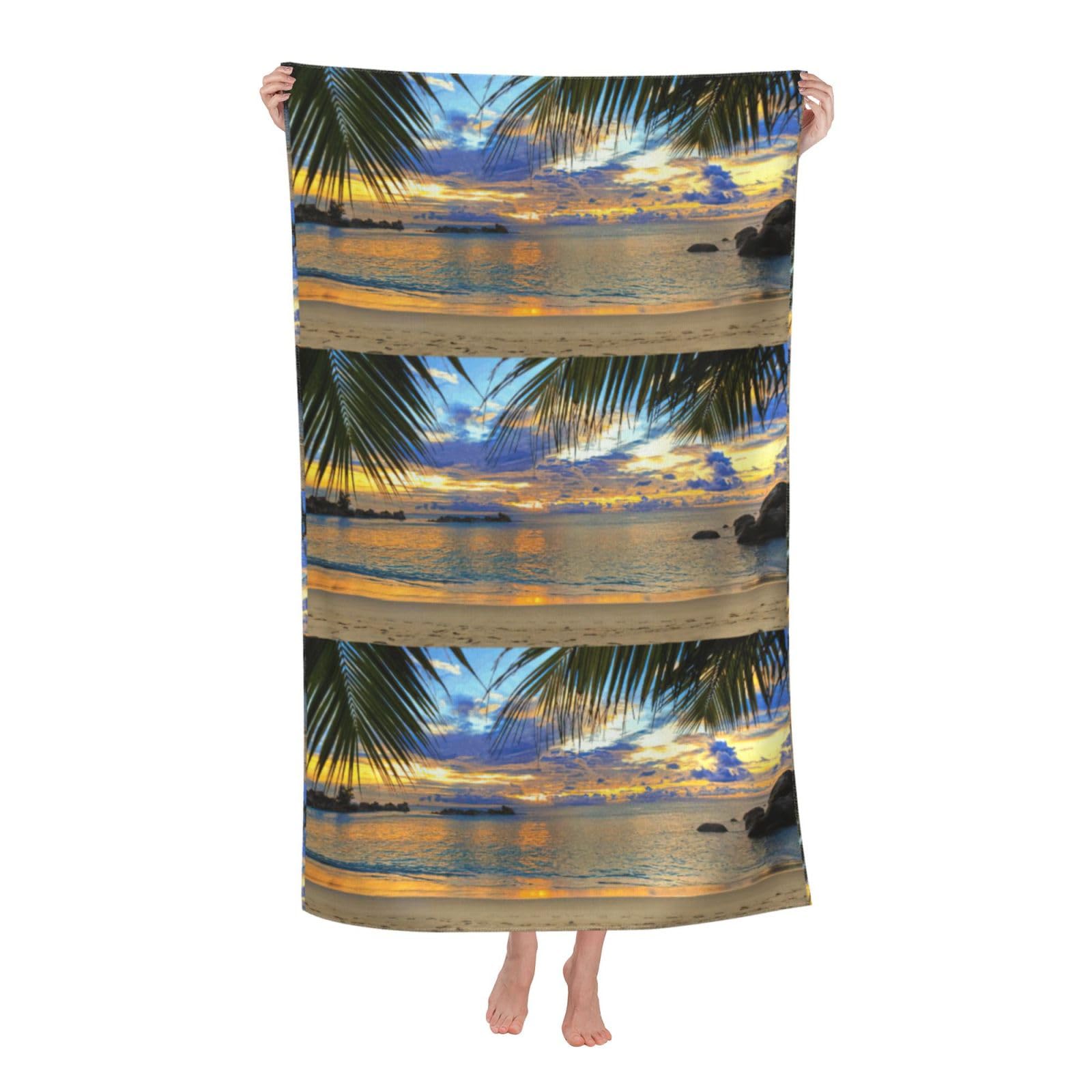CHAbu Rumbling Ocean Palm Trees Adult Beach Towels Microfibre Quick Dry Lightweight Beach Travel Swimming Camping Yoga Fitness