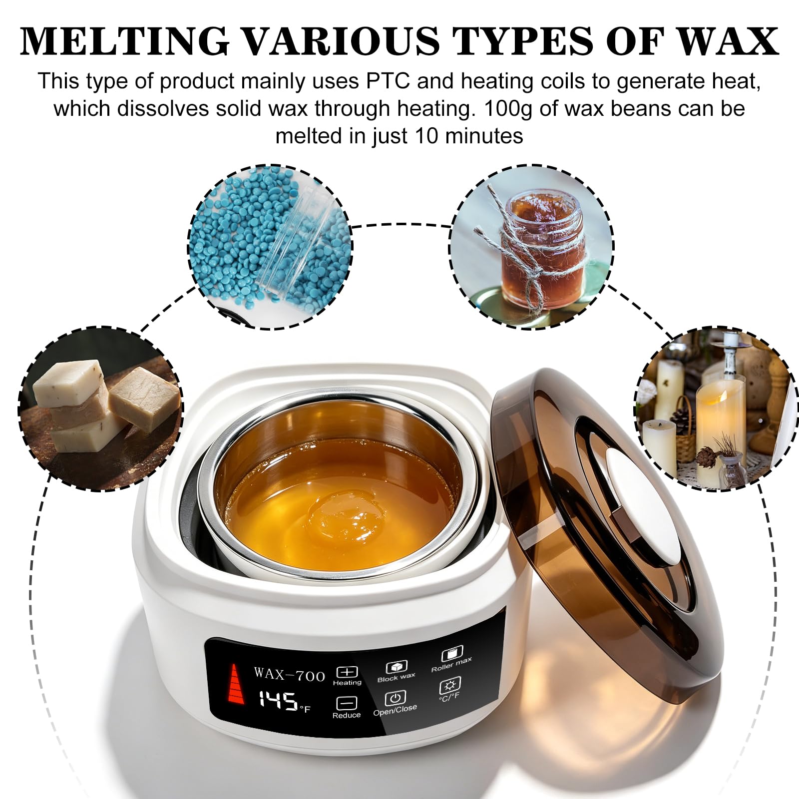 500 ML Wachswärmer, Waxing Set, Warmwachs Haarentfernung, Wax Maschine Wachswärme, Automatische Temperaturregelung, Haarentfernungs-Wachserhitzer, Wachsschmelzmaschine für Frauen Männer