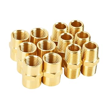 12-Pack Pipe Fitting and Air Hose Fitings, SUNGATOR 1/4 Brass Fittings, Hex Nipple, Coupling, 1/4