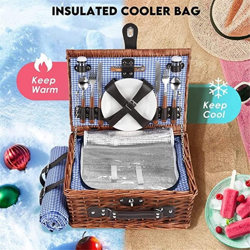 Picnic Basket Hamper 25 Pcs for 4People Suitcase Set Cutlery Ice Bag Organizers Wicker Baskets Decor