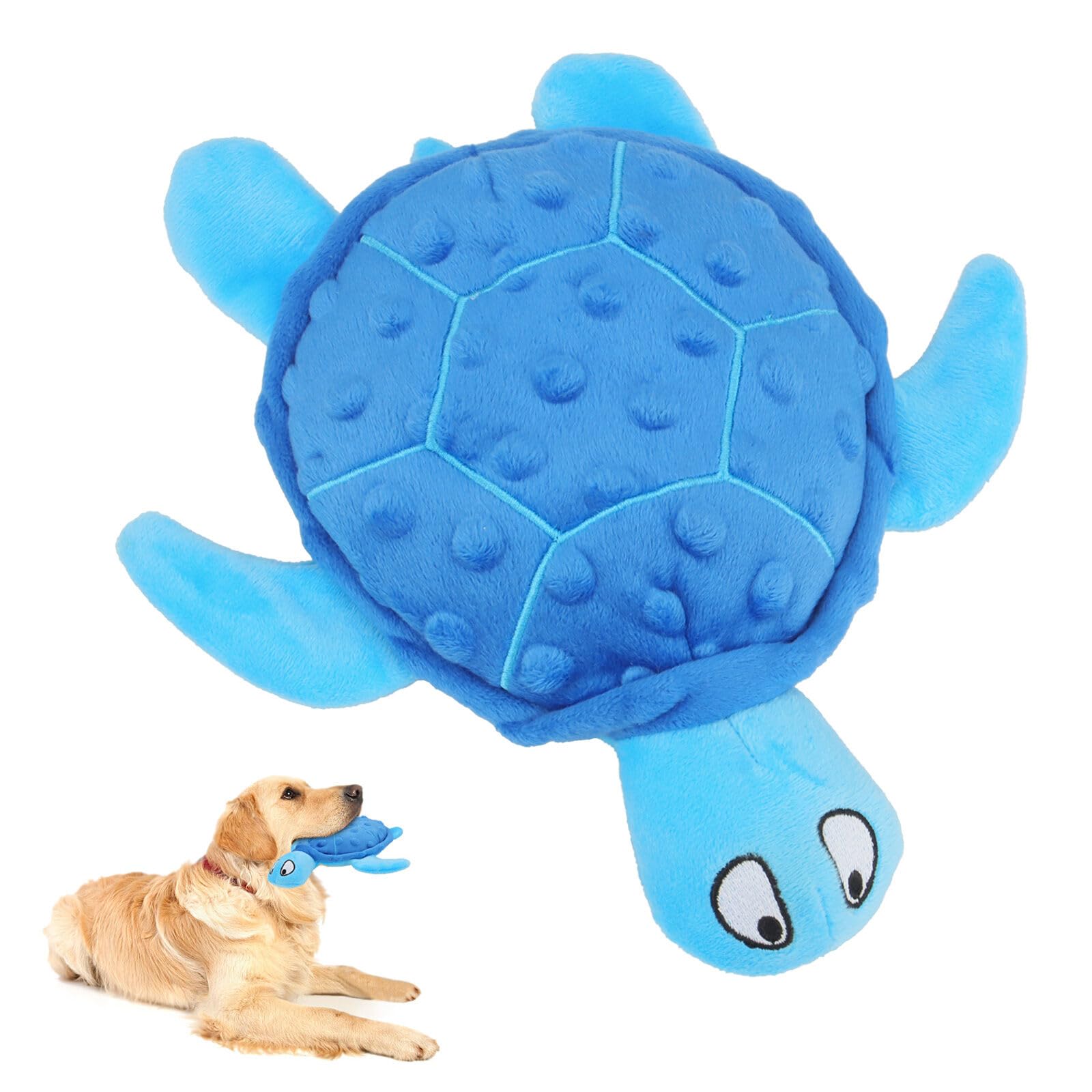 Squeaky Sea Turtle Plush Dog Toy - Durable, No Stuffing, Interactive Chew Toy for Small Dogs - Relieve Anxiety, Teething, and Keep Them Busy for Puppy(Blue)