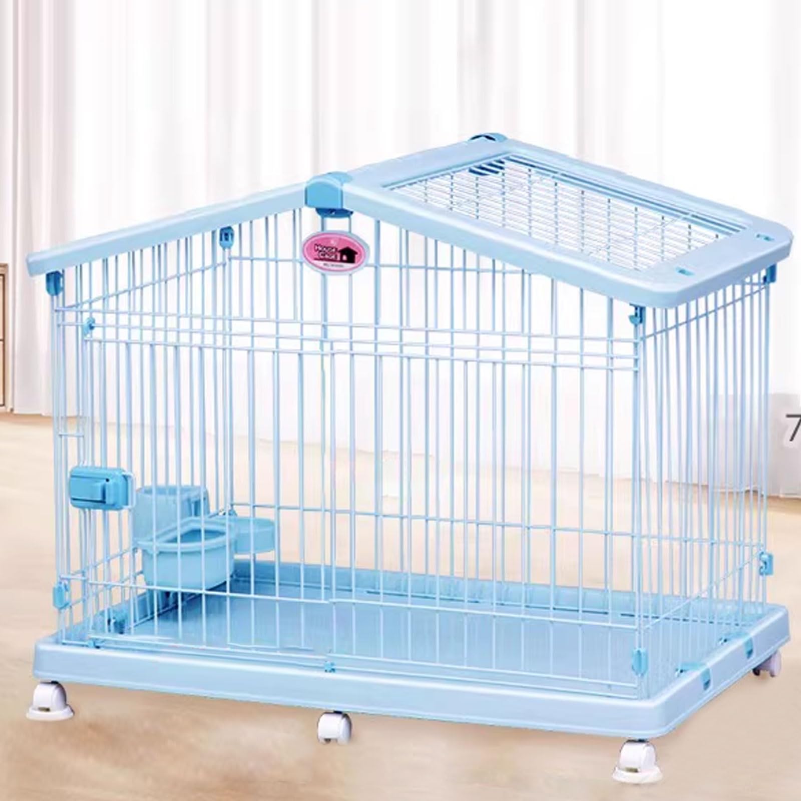 Klatka dla psa, Składana klatka dla psa wykonana z metalu, 2 górne haki i podwójne(Blue,83 cm L x 52 cm W x 64 cm H)