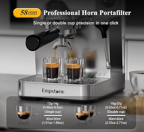 Miniatura 5 de Máquina de café expreso de 20 barras con espumador de leche de vapor, cafetera de café espresso de acero inoxidable con pantalla LED, cafetera fría