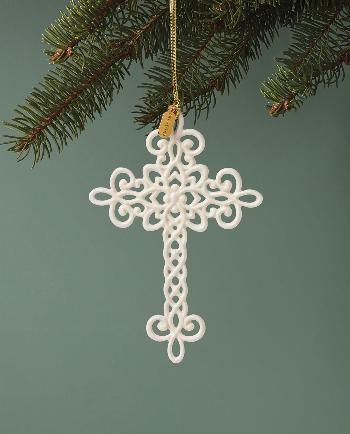 Lenox Ornament, 2025 Snow Fantasies Cross Ornament, Made from Porcelain with Gold Cord for Hanging, Christmas Tree Decorations, Winter Decorations, Christmas Decor, Cross Design (White, 1 Piece)