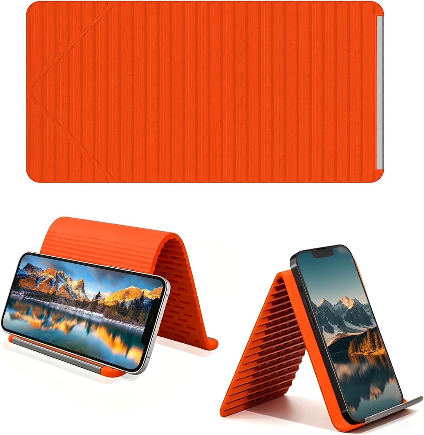 Silicone Aluminum Phone Holder Stand, Portable Foldable Silicone Phone Holder for Long Travel Accessories, Universal Adjustable Anti-Slip Desktop Mount for Phone Tablet Laptop (Orange)-image-47