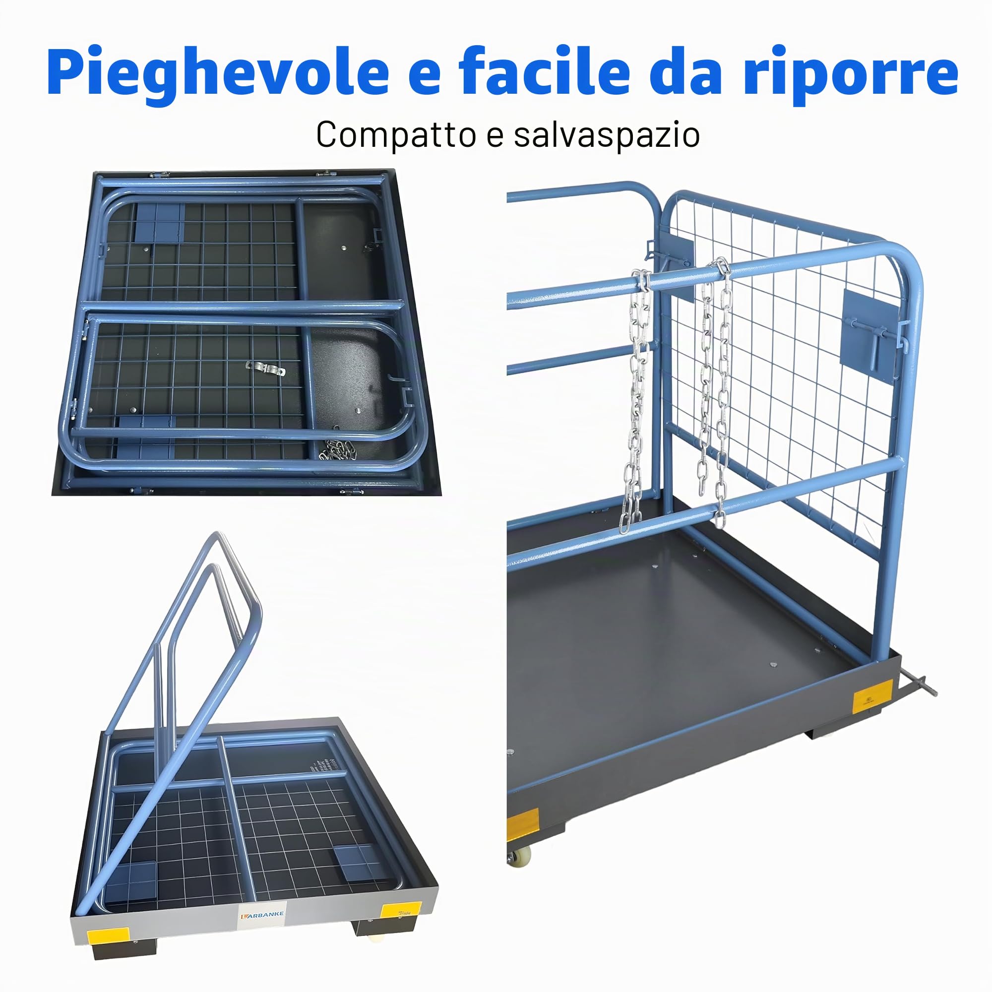 Piattaforma di lavoro pieghevole, 92 cm x 92 cm, piattaforma di lavoro per carrelli elevatori con capacità di carico di 590 kg, con volanti silenziosi bloccabili e catene, può contenere da 1 a 2