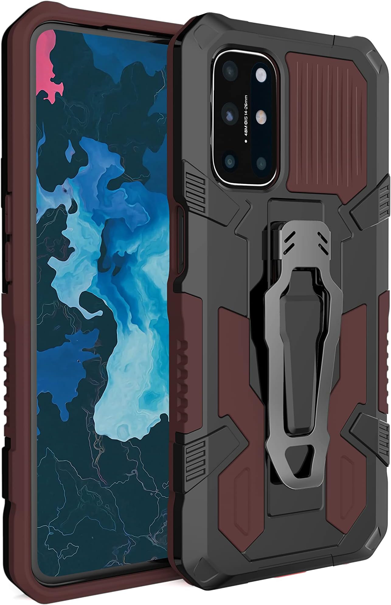 Mobile Phone Case Compatible with Infinix Note 10 Pro, Compatible with Infinix Note 10 Pro Magnetic Mount Kickstand [PC + TPU] 2 in 1 Camera Protective Shockproof Cover Brown