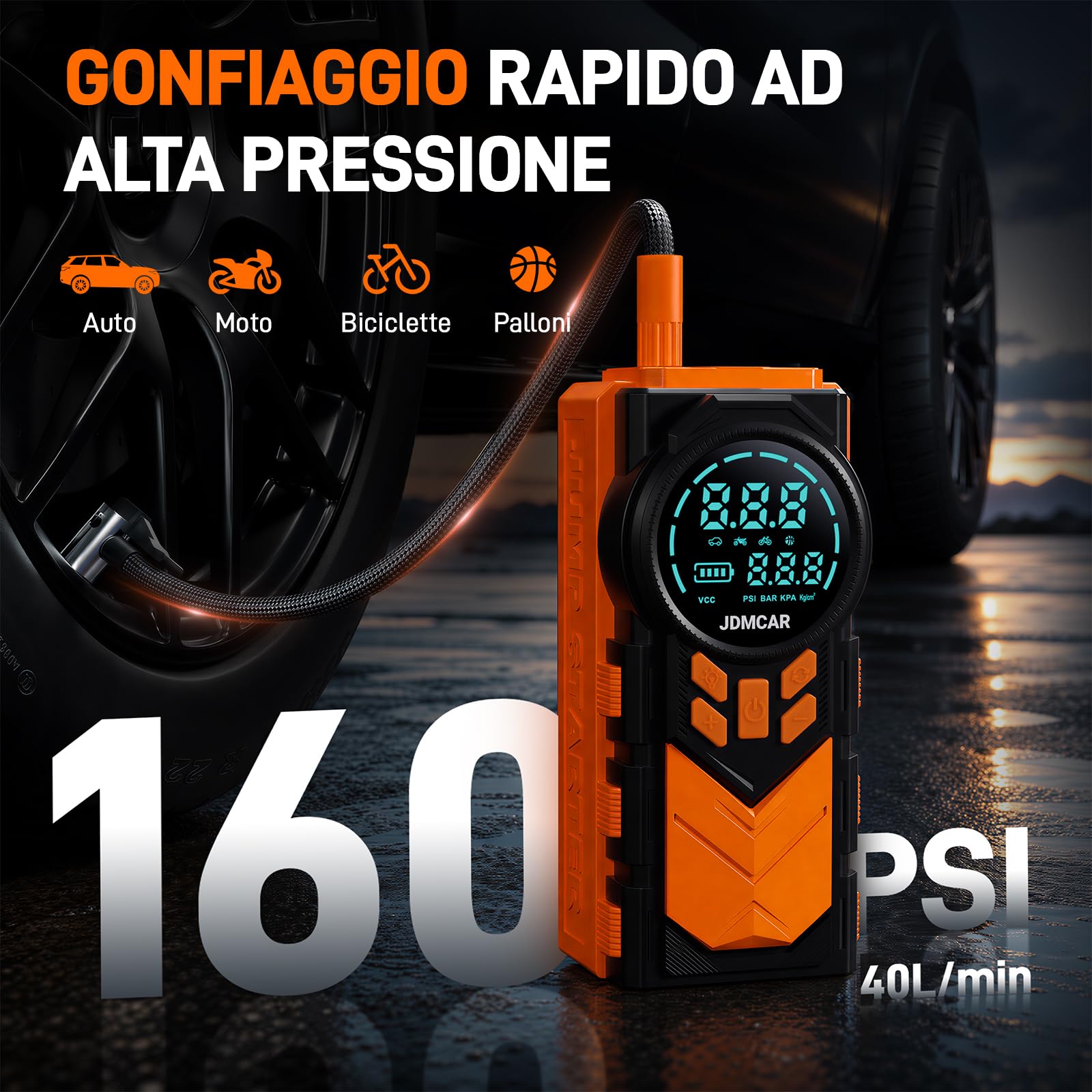 JDMCAR Arrancador de Coches con Compresor, Inflador de Neumáticos, Jump Starter Arrancador de Baterias de Coche
