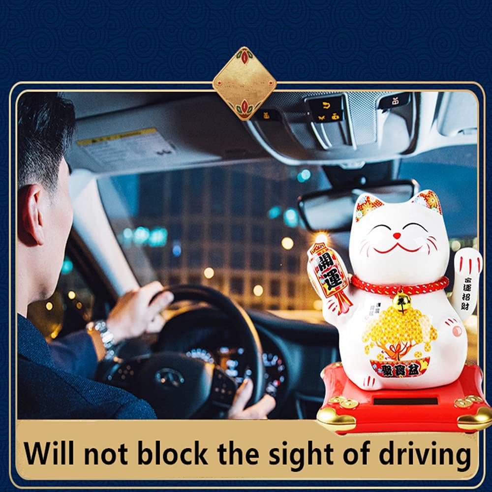 5 1/2”Maneki Neko-Solar Waving Cat,Good Lucky Cat Waving Cats Placed On The Car, Desk Or Bedside for Home or Office, Gift for Friends or Colleagues