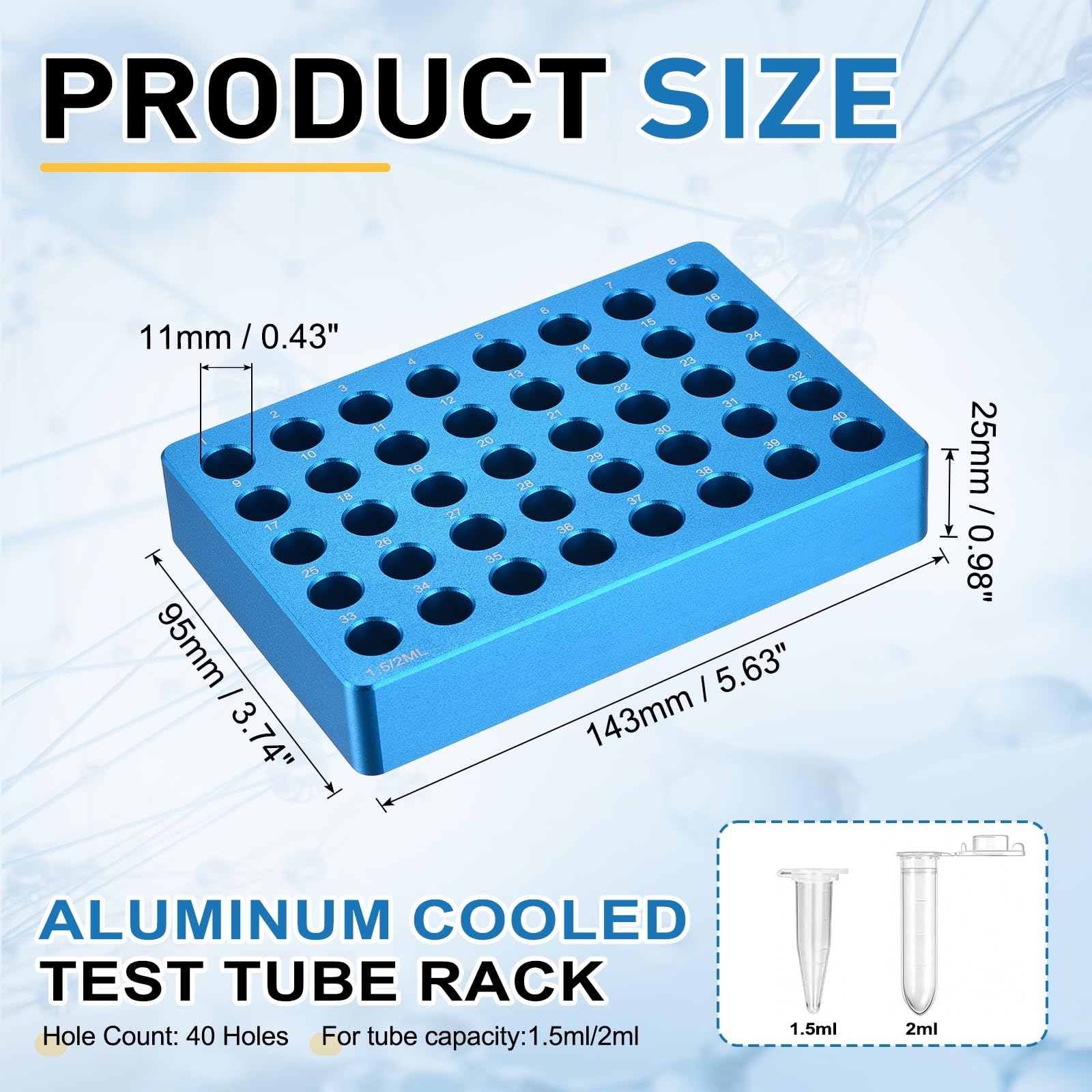 PATIKIL Gradilla Enfriadora De Aluminio Para 40 Tubos De Microcentrífuga, Bandeja Para Placas De Cultivo De Tejidos, Bloque De Enfriamiento Para Tubos De PCR De 50ml, Equipo De